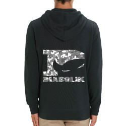 Sweat homme zippé à capuche coton bio noir Grey camo logo (Diabolik)