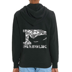 Sweat femme zippé à capuche coton bio noir Grey camo logo (Diabolik)