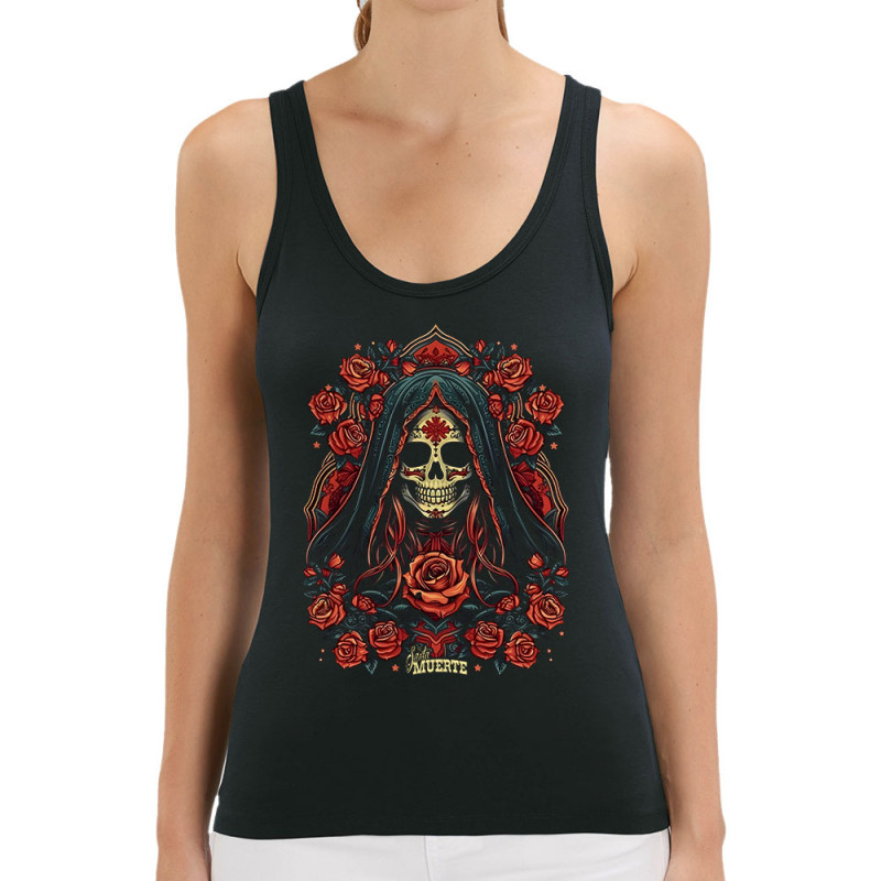 Débardeur femme coton bio noir Holy Santa Muerte (Santa Muerte,Têtes de morts)