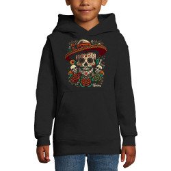 Sweat enfant à capuche noir Dia de los muertos (Santa Muerte,Têtes de morts)