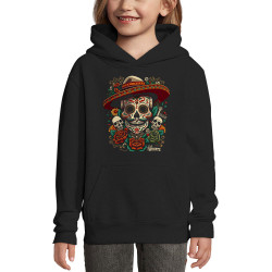 Sweat enfant à capuche noir Dia de los muertos (Santa Muerte,Têtes de morts)