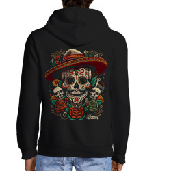 Sweat homme à capuche zippé noir Dia de los muertos (Santa Muerte,Têtes de morts)