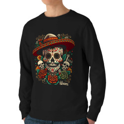 Sweat homme bio col rond noir Dia de los muertos (Santa Muerte,Têtes de morts)