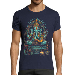 T-shirt homme fit bleu marine Musical Ganesh (Ethnique,Animaux)