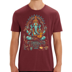 T-shirt homme coton bio bordeaux Musical Ganesh (Ethnique,Animaux)