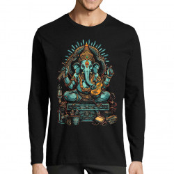 T-shirt homme manches longues noir Musical Ganesh (Ethnique,Animaux)