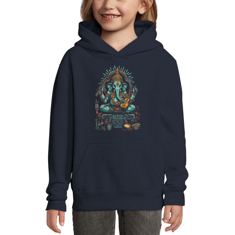 Sweat enfant à capuche bleu marine Musical Ganesh (Ethnique,Animaux)