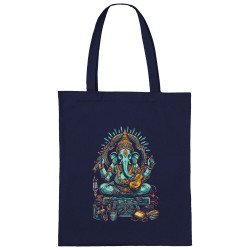 Sac shopping en toile bleu marine Musical Ganesh (Ethnique,Animaux)