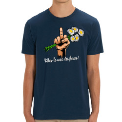 T-shirt homme coton bio bleu marine Dites-le avec des fleurs fuck (Gondrax,Humour,Slogans Débiles)
