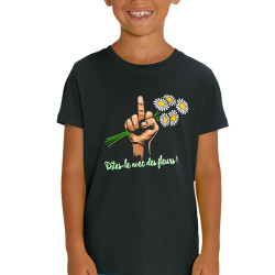 T-shirt enfant coton bio noir Dites-le avec des fleurs fuck (Gondrax,Humour,Slogans Débiles)