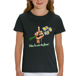 T-shirt enfant coton bio noir Dites-le avec des fleurs fuck (Gondrax,Humour,Slogans Débiles)