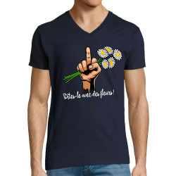 T-shirt homme col V bleu marine Dites-le avec des fleurs fuck (Gondrax,Humour,Slogans Débiles)