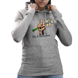 Sweat femme à capuche gris chiné Dites-le avec des fleurs fuck (Gondrax,Humour,Slogans Débiles)
