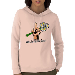 Sweat femme à capuche coton bio rose clair Dites-le avec des fleurs fuck (Gondrax,Humour,Slogans Débiles)