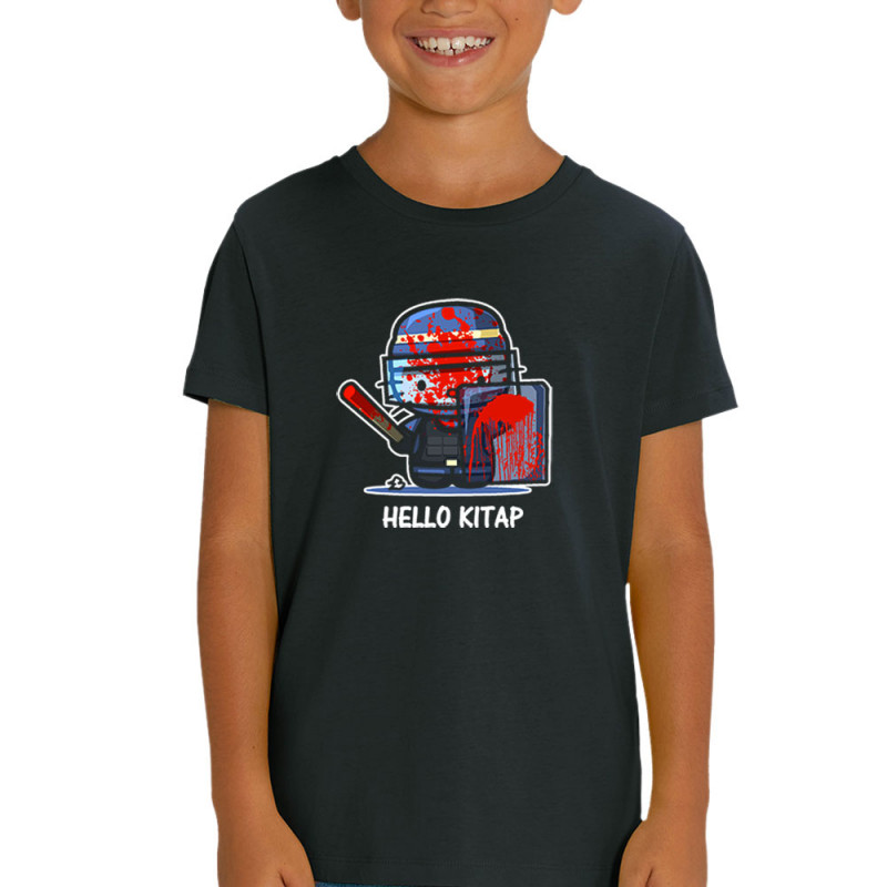 T-shirt enfant coton bio noir Hello Kitap (Blacksquare,Chats,Détournements,Humour)