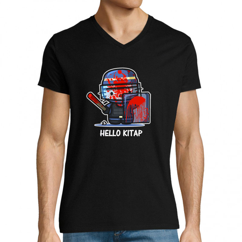T-shirt homme col V noir Hello Kitap (Blacksquare,Chats,Détournements,Humour)