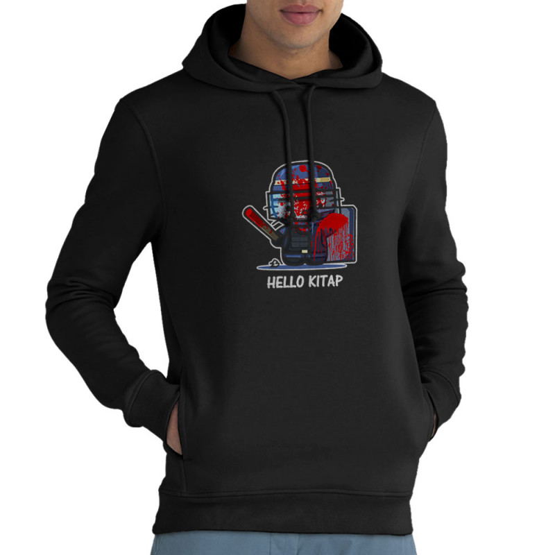 Sweat homme à capuche coton bio noir Hello Kitap (Blacksquare,Chats,Détournements,Humour)