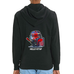 Sweat femme zippé à capuche coton bio noir Hello Kitap (Blacksquare,Chats,Détournements,Humour)