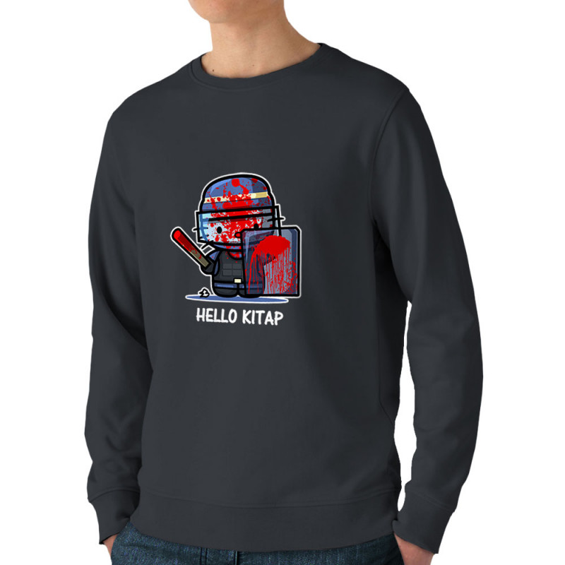 Sweat homme bio col rond gris anthracite Hello Kitap (Blacksquare,Chats,Détournements,Humour)