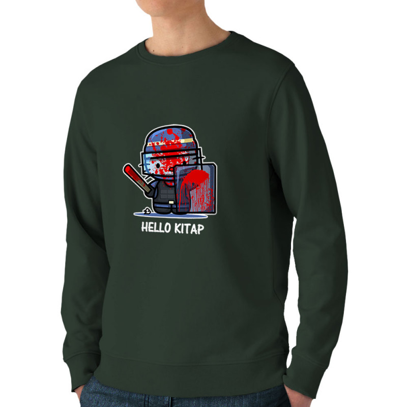 Sweat homme bio col rond vert foncé Hello Kitap (Blacksquare,Chats,Détournements,Humour)