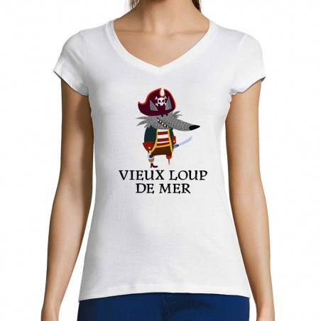 T-shirt femme col V "Vieux...