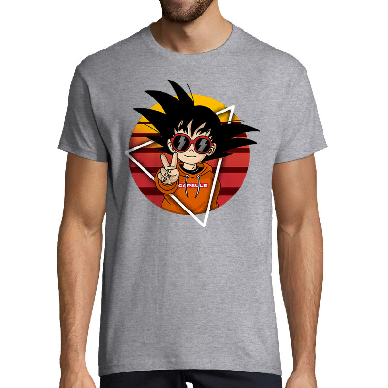 Tee-shirt homme gris chiné Rad Goku (Films/Séries,Manga Kawaï japan)