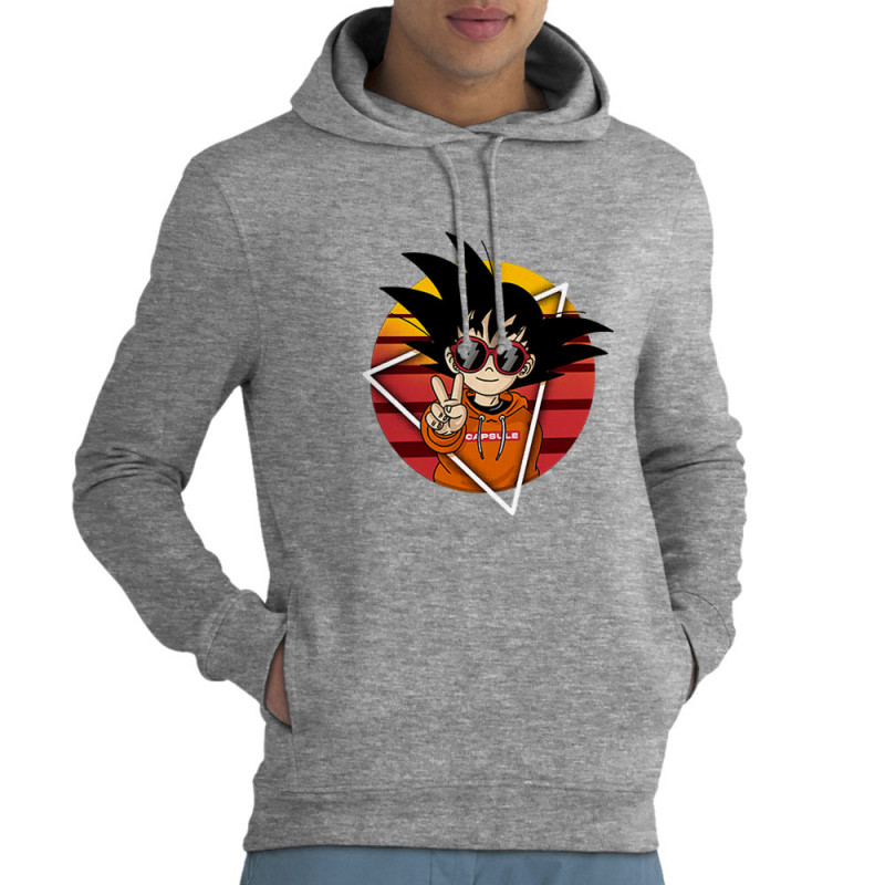 Sweat homme à capuche coton bio gris chiné Rad Goku (Films/Séries,Manga Kawaï japan)