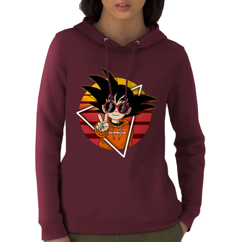 Sweat femme à capuche coton bio bordeaux Rad Goku (Films/Séries,Manga Kawaï japan)
