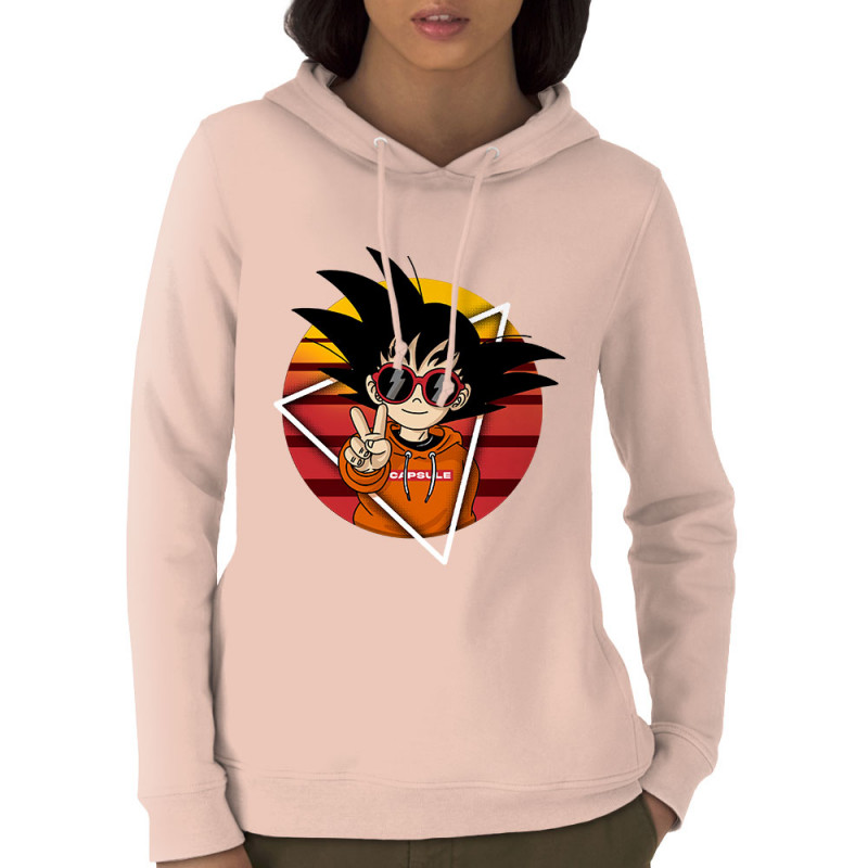 Sweat femme à capuche coton bio rose clair Rad Goku (Films/Séries,Manga Kawaï japan)