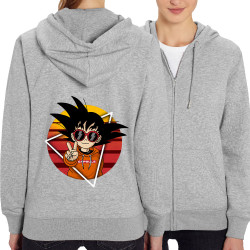 Sweat femme zippé à capuche coton bio gris chiné Rad Goku (Films/Séries,Manga Kawaï japan)