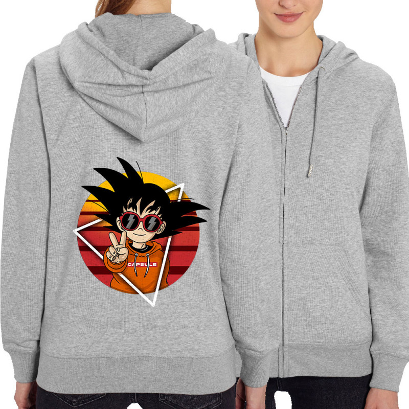 Sweat femme zippé à capuche coton bio gris chiné Rad Goku (Films/Séries,Manga Kawaï japan)