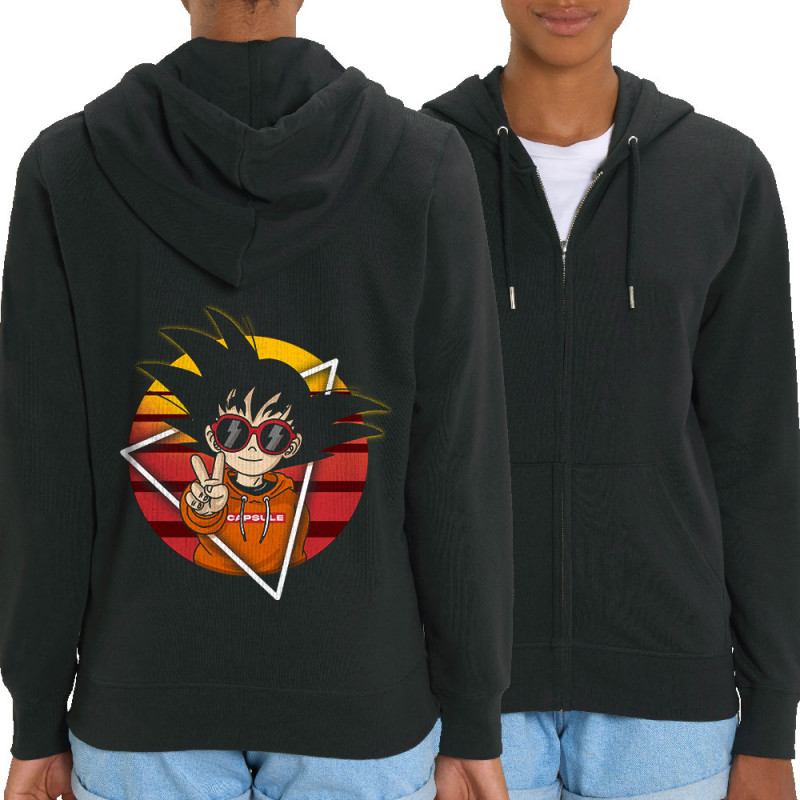 Sweat femme zippé à capuche coton bio noir Rad Goku (Films/Séries,Manga Kawaï japan)