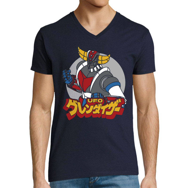 T-shirt homme col V bleu marine Goldrake (Films/Séries,Manga Kawaï japan)