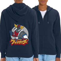 Sweat femme zippé à capuche coton bio bleu marine Goldrake (Films/Séries,Manga Kawaï japan)