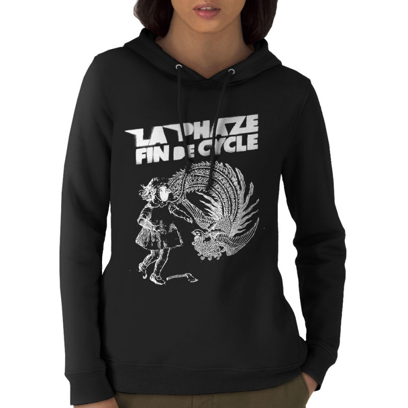 Sweat femme à capuche coton bio noir Fin de cycle (La Phaze)