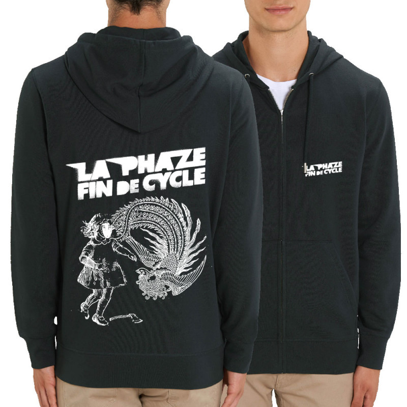Sweat homme zippé à capuche coton bio noir Fin de cycle (La Phaze)