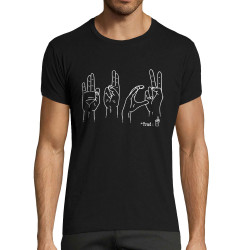 T-shirt homme fit noir Fuck langage des signes (Gondrax,Humour,Slogans Débiles,Devoirs de vacances)