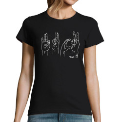 T-shirt femme noir Fuck langage des signes (Gondrax,Humour,Slogans Débiles,Devoirs de vacances)