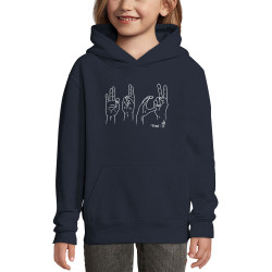 Sweat enfant à capuche bleu marine Fuck langage des signes (Gondrax,Humour,Slogans Débiles,Devoirs de vacances)