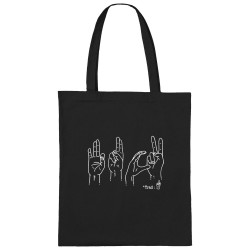 Sac shopping en toile noir Fuck langage des signes (Gondrax,Humour,Slogans Débiles,Devoirs de vacances)