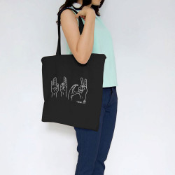 Sac shopping en toile noir Fuck langage des signes (Gondrax,Humour,Slogans Débiles,Devoirs de vacances)