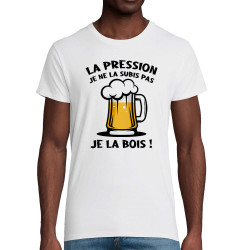 T-shirt homme coton bio blanc La pression (Gondrax,Alcool)