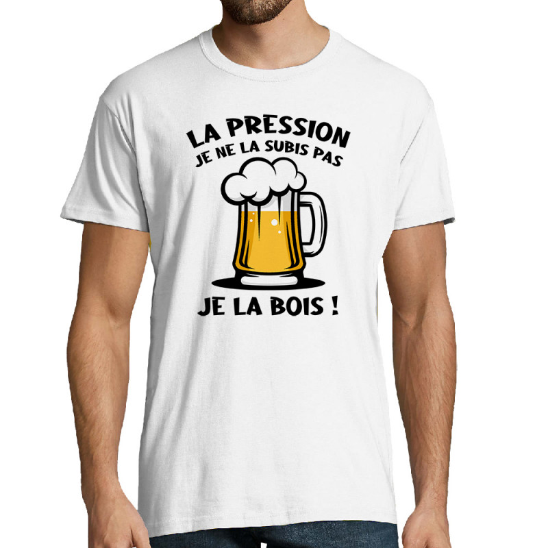 Tee-shirt homme blanc La pression (Gondrax,Alcool)