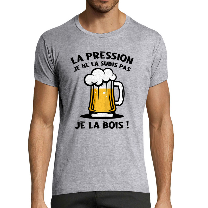 T-shirt homme fit gris chiné La pression (Gondrax,Alcool)