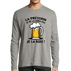 T-shirt homme manches longues gris chiné La pression (Gondrax,Alcool)