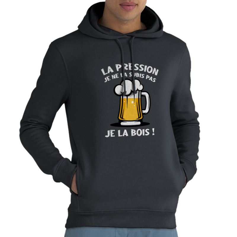 Sweat homme à capuche coton bio gris anthracite La pression (Gondrax,Alcool)