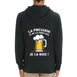 Sweat homme zippé à capuche coton bio noir La pression (Gondrax,Alcool)
