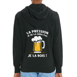 Sweat femme zippé à capuche coton bio noir La pression (Gondrax,Alcool)