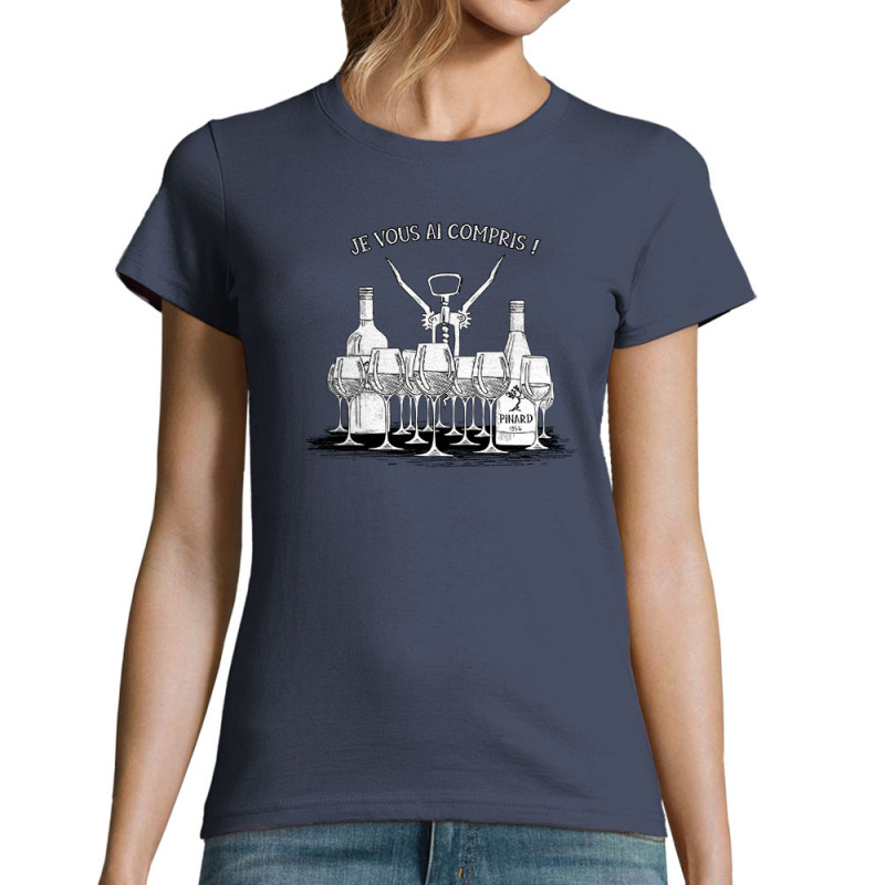 T-shirt femme bleu denim Je vous ai compris pinard (Gondrax,Alcool,Humour)