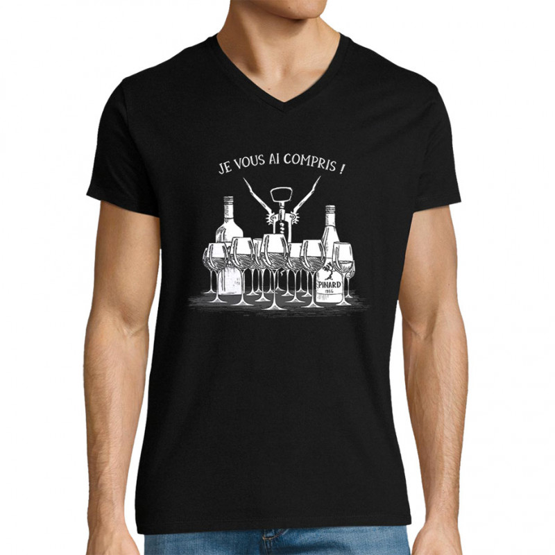 T-shirt homme col V noir Je vous ai compris pinard (Gondrax,Alcool,Humour)